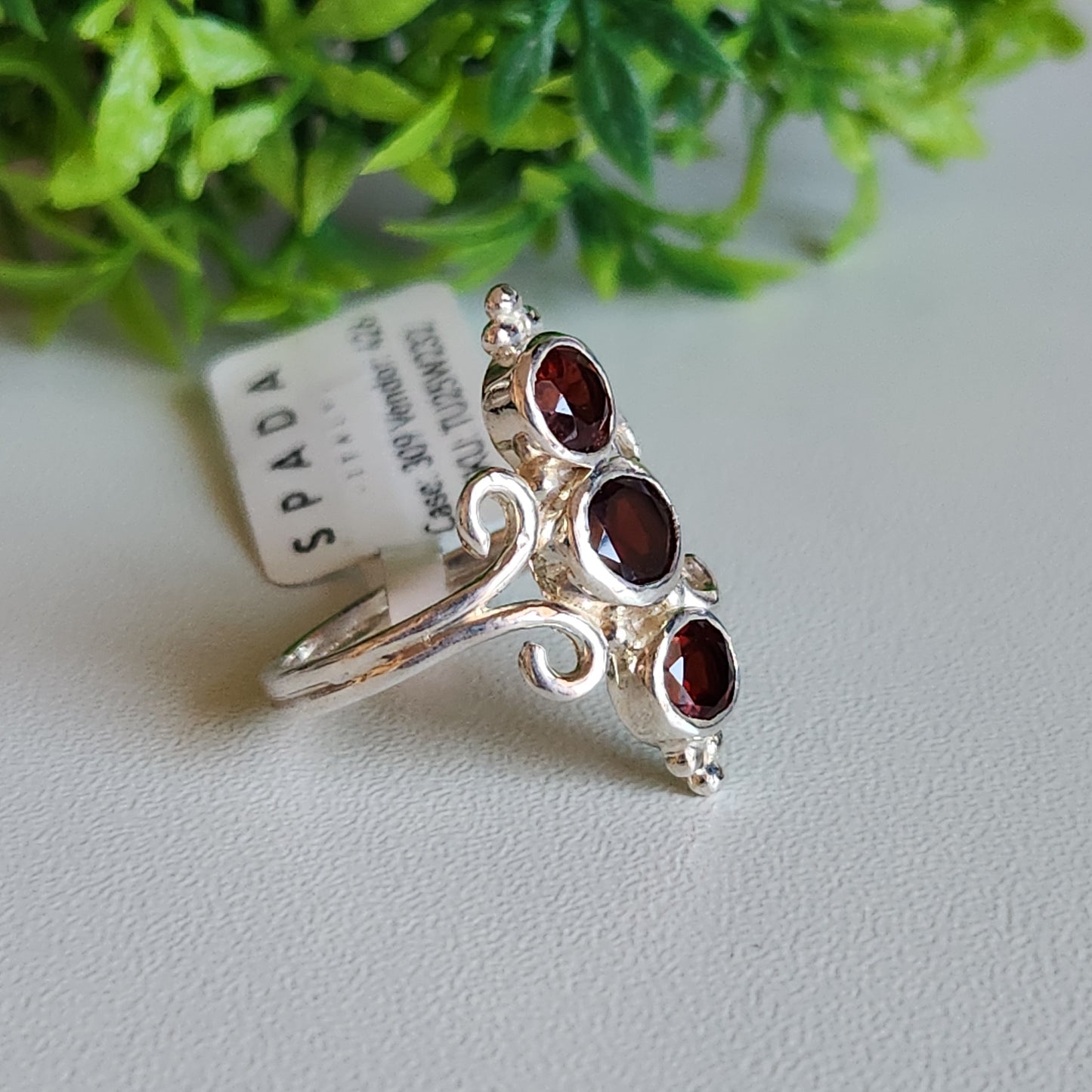 925 Sterling Silver Three-Stone Garnet Ring
