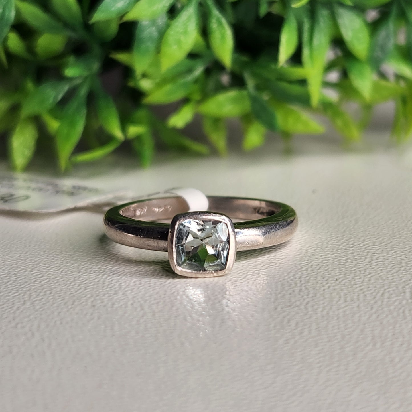925 Sterling Silver Light Blue CZ Cushion Bezel Ring