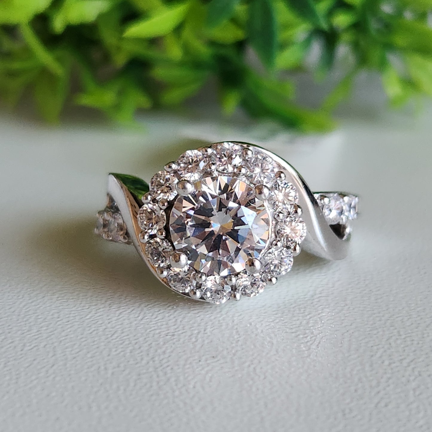 925 Sterling Silver RBC Halo Swirl CZ Ring