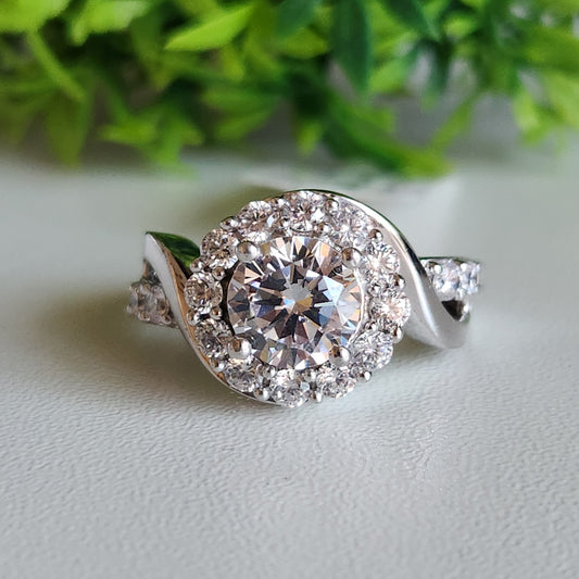925 Sterling Silver RBC Halo Swirl CZ Ring