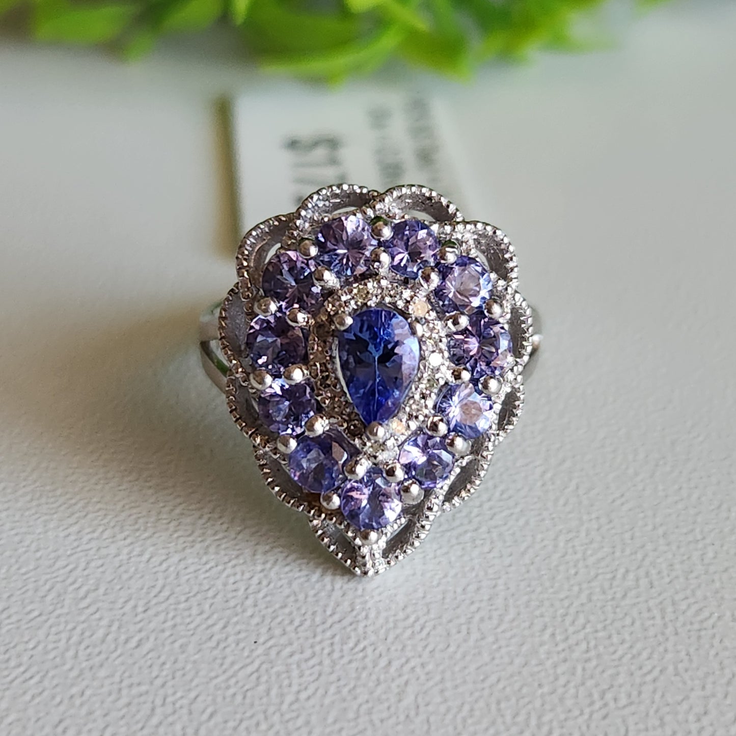 925 Sterling Silver Tanzanite and Diamond Cocktail Ring