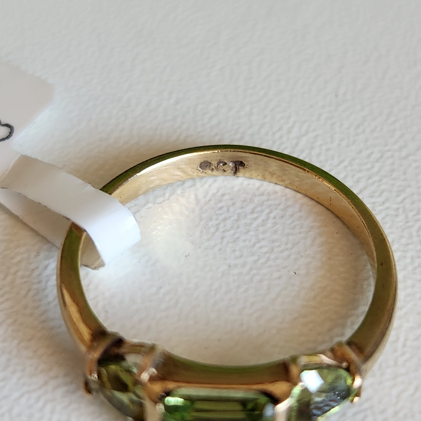 9kt Yellow Gold Green Peridot Baguette and Trilliant Ring
