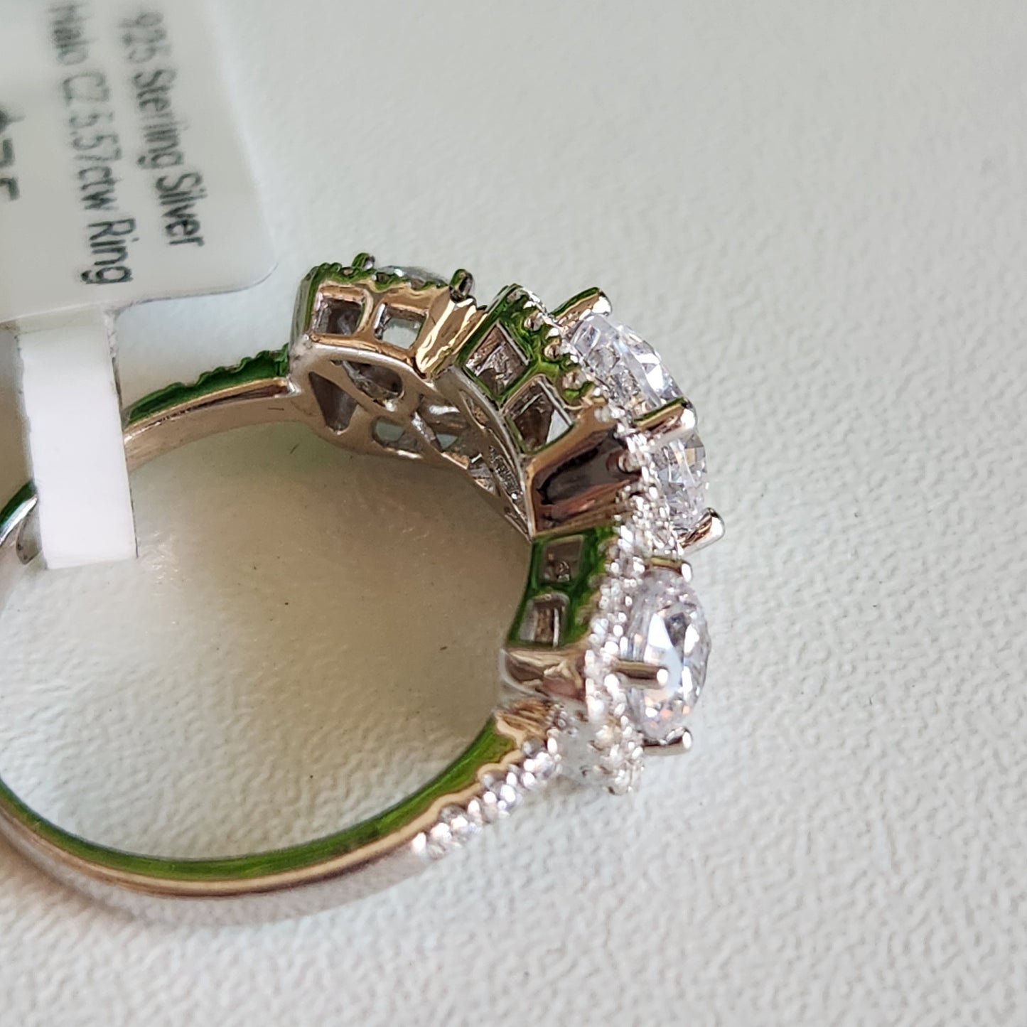 925 Sterling Silver Halo 3-Stone CZ 5.57ctw Ring