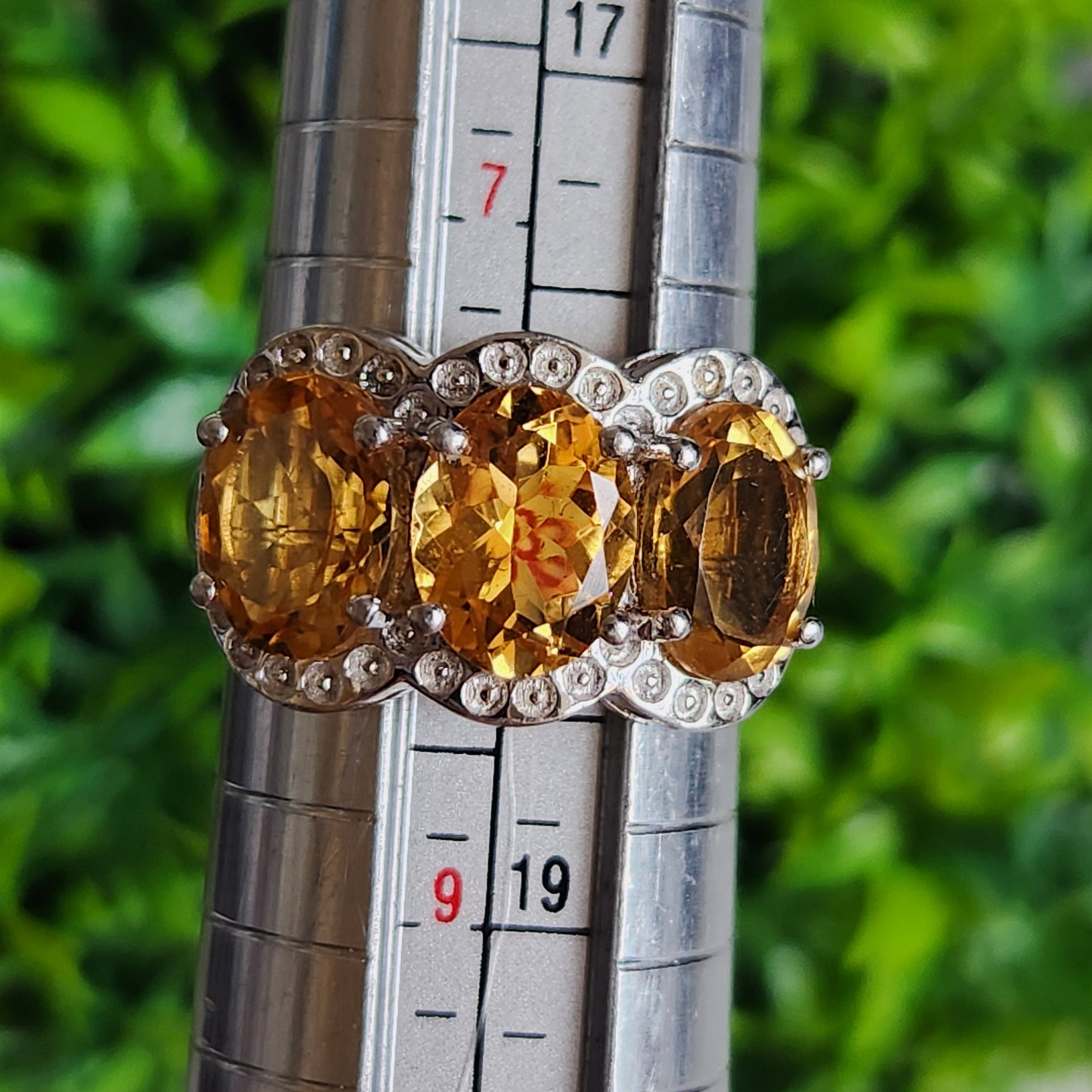 925 Sterling Silver Oval 3-Stone Yellow CZ Ring