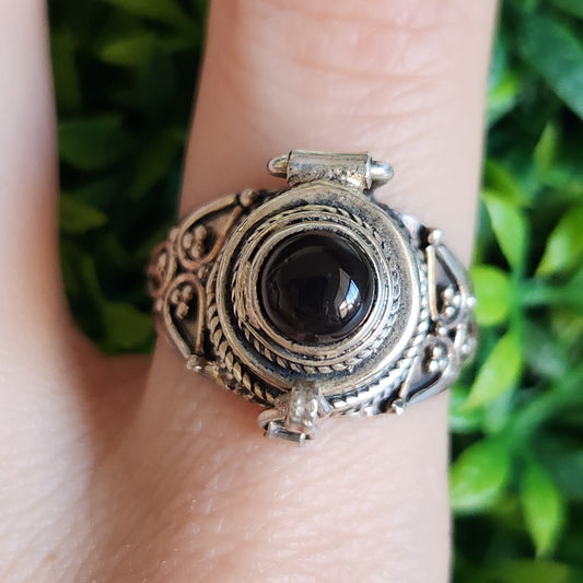 925 Sterling Silver Obsidian Poison Ring