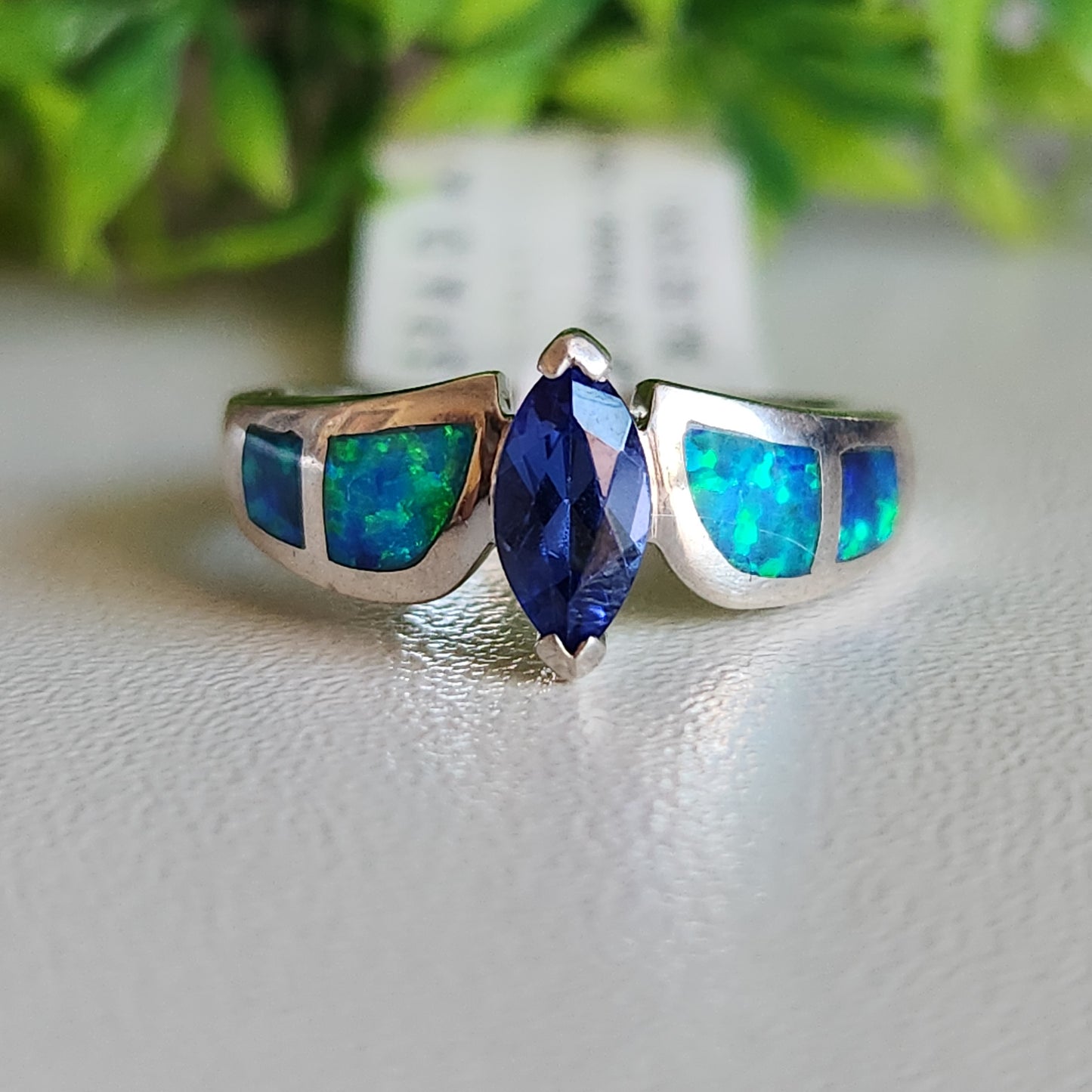 925 Sterling Silver Tanzanite and Blue Fire Opal Ring