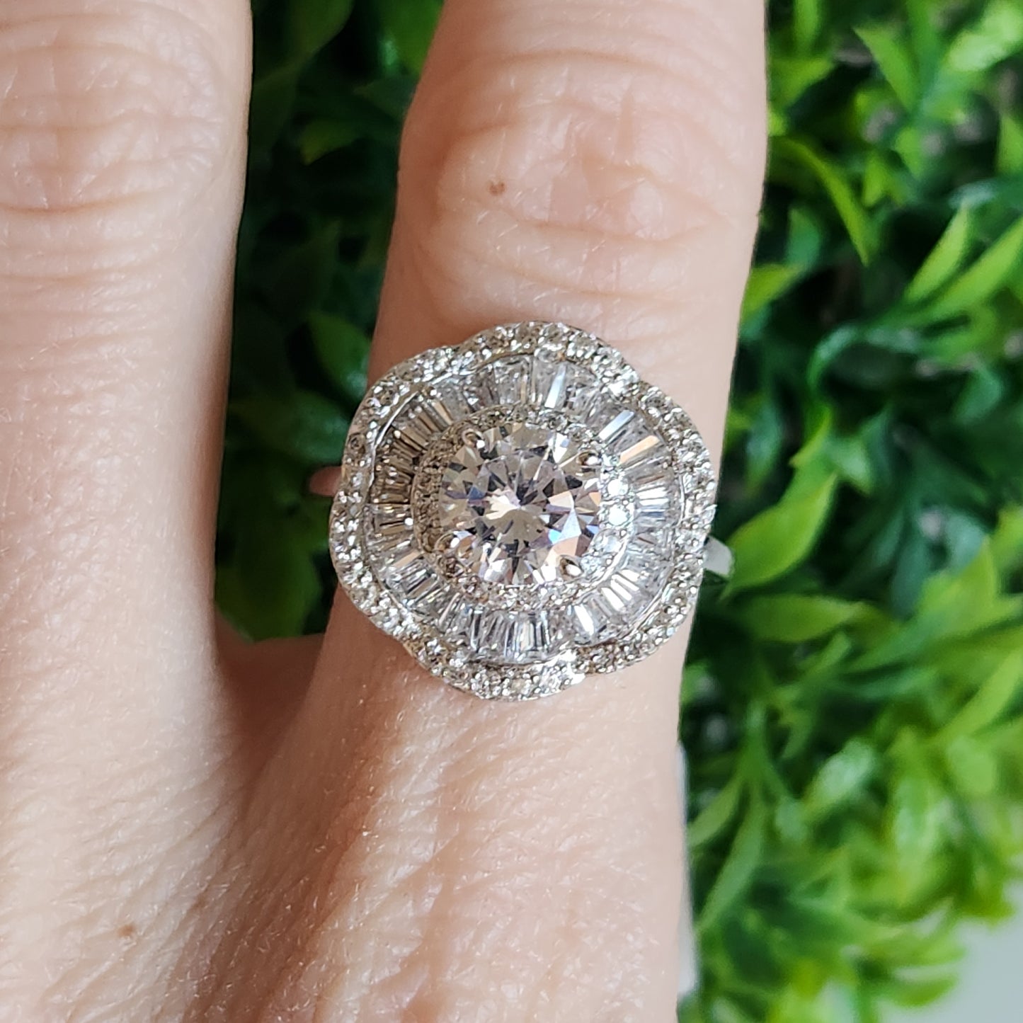 925 Sterling Silver Art Deco Halo CZ Ring