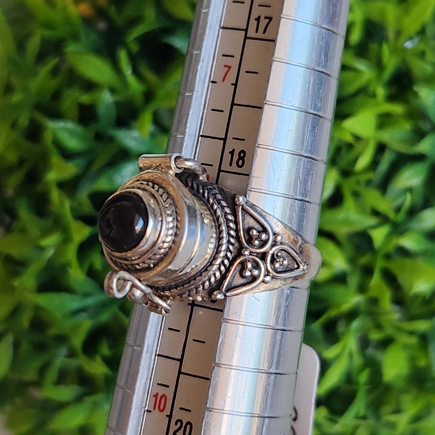 925 Sterling Silver Obsidian Poison Ring