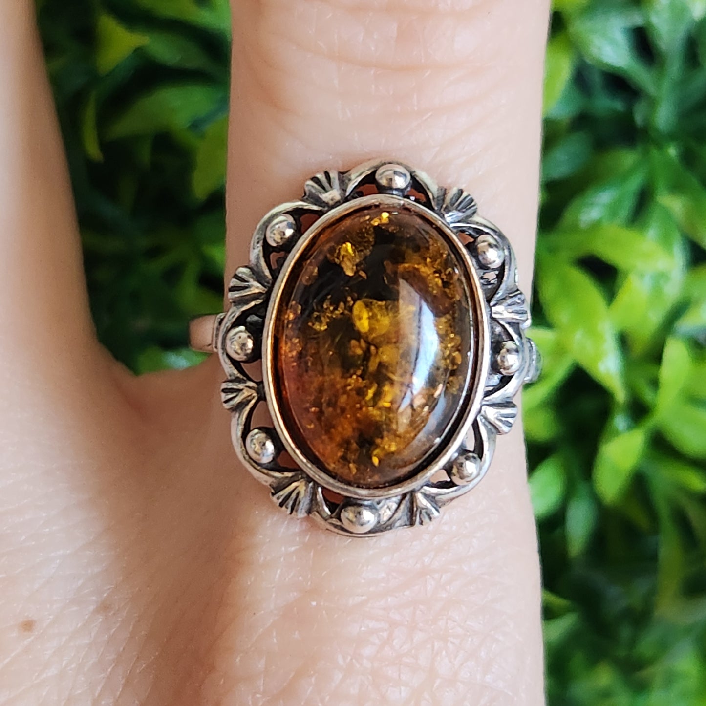 925 Sterling Silver Baltic Amber Vintage Ring