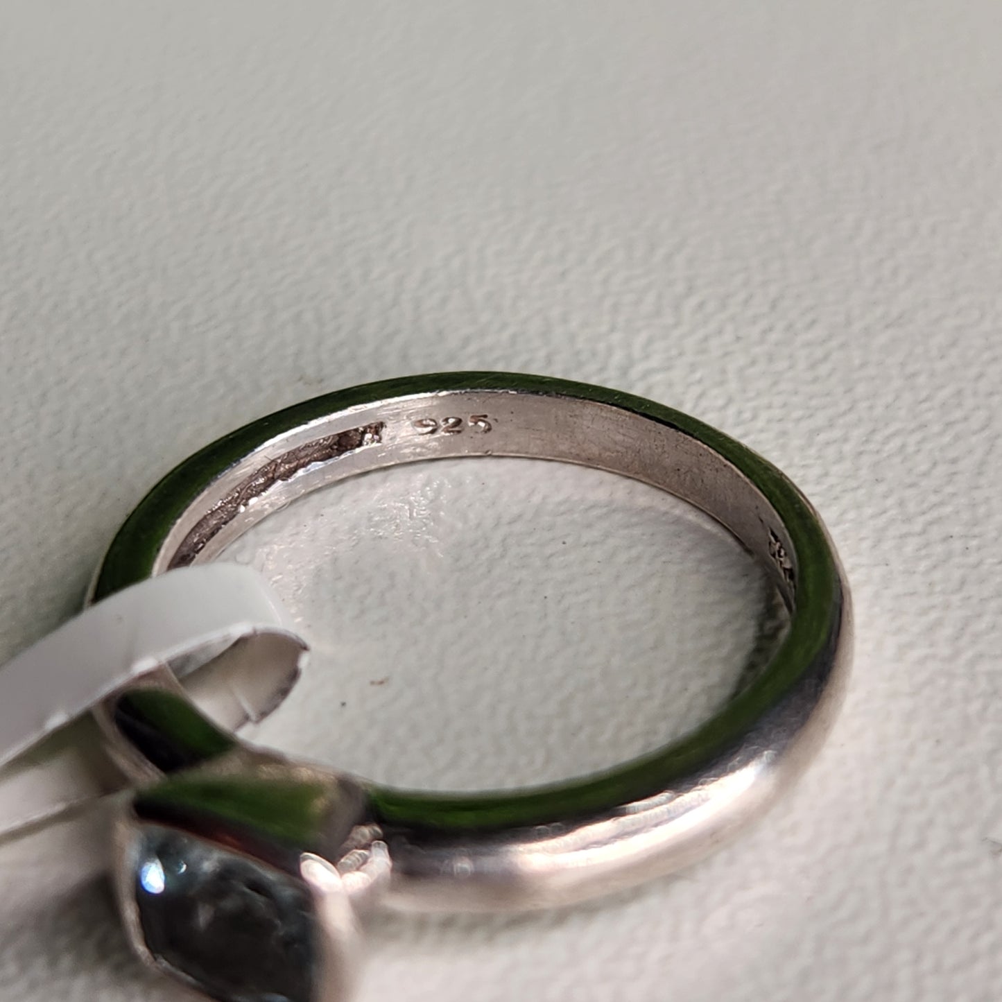 925 Sterling Silver Light Blue CZ Cushion Bezel Ring