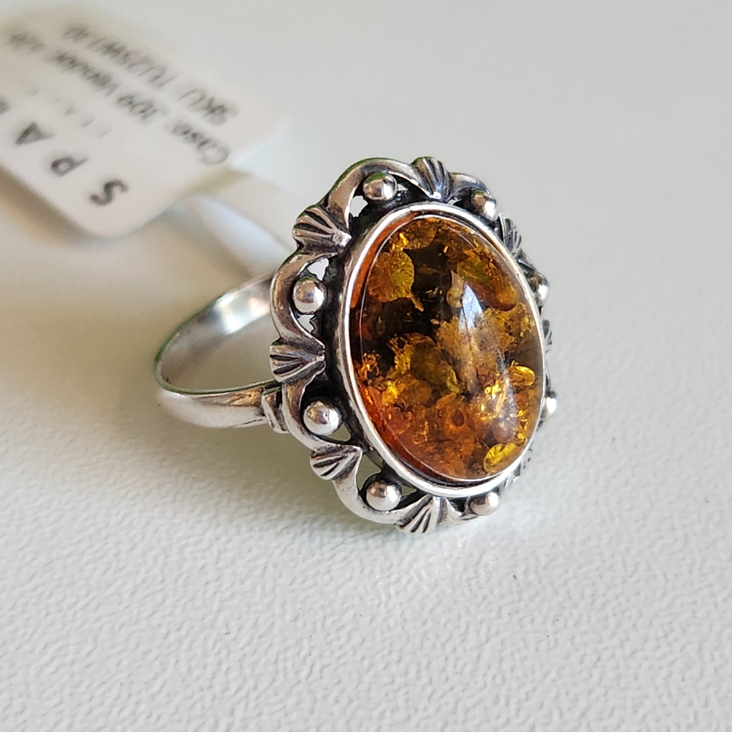 925 Sterling Silver Baltic Amber Vintage Ring