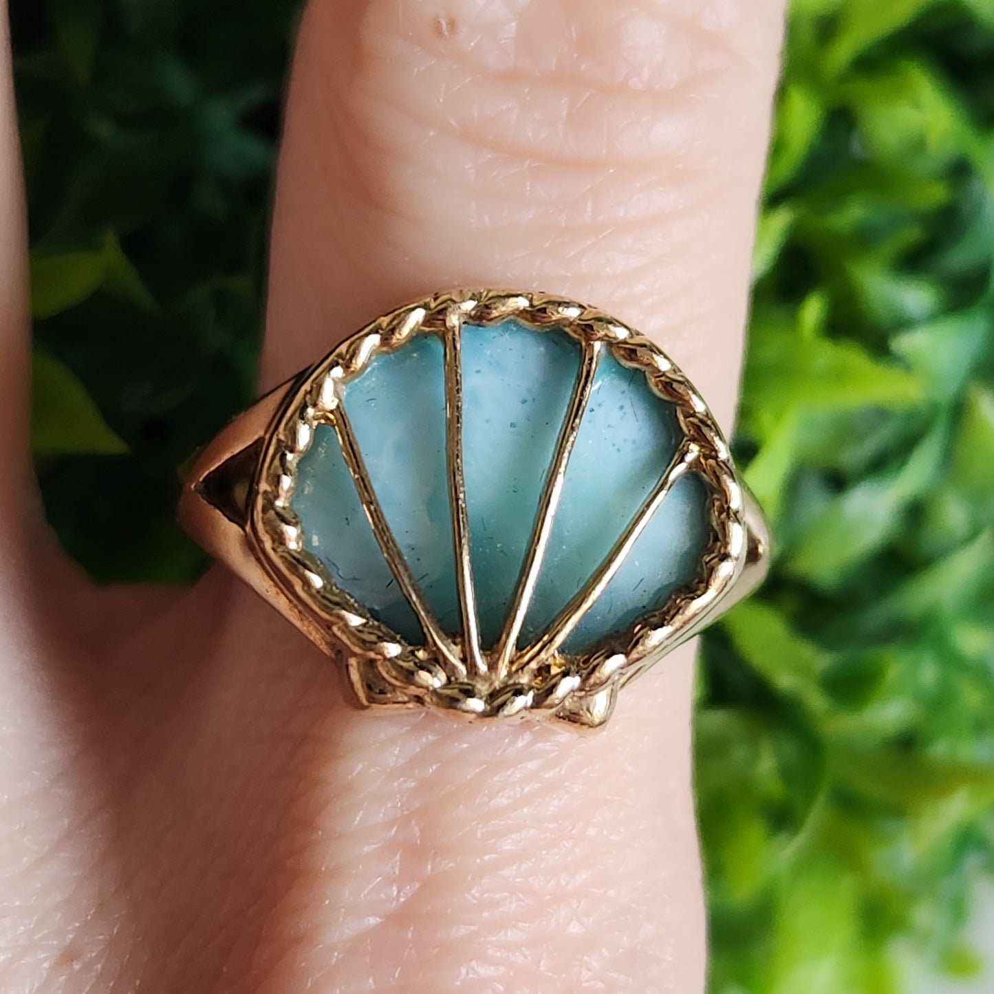 925 Sterling Silver Vermeil Larimar Shell Ring