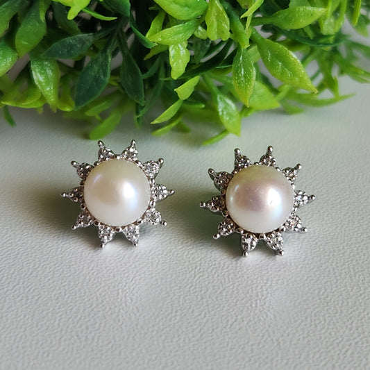 925 Sterling Silver  Freshwater Pearl Star Stud Earrings