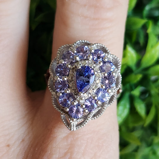 925 Sterling Silver Tanzanite and Diamond Cocktail Ring
