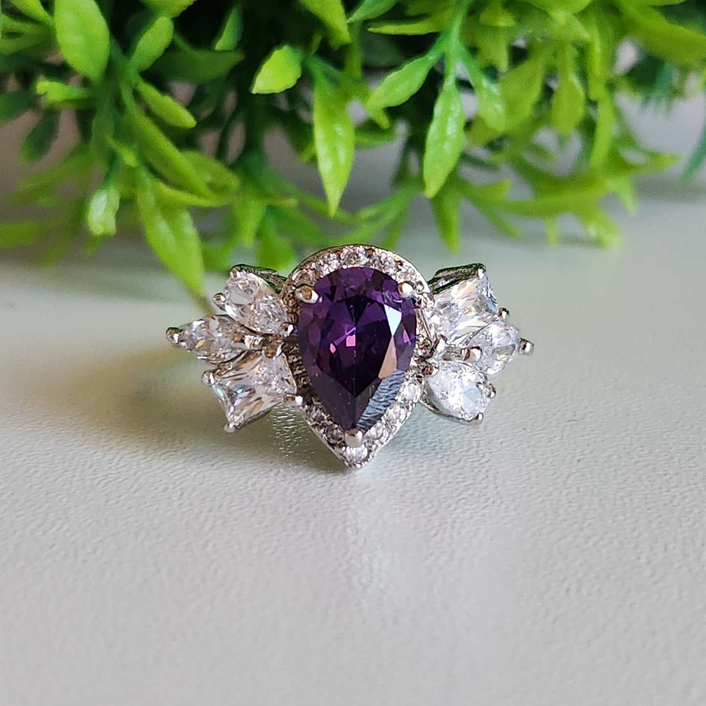 925 Sterling Silver Amethyst Winged CZ Ring