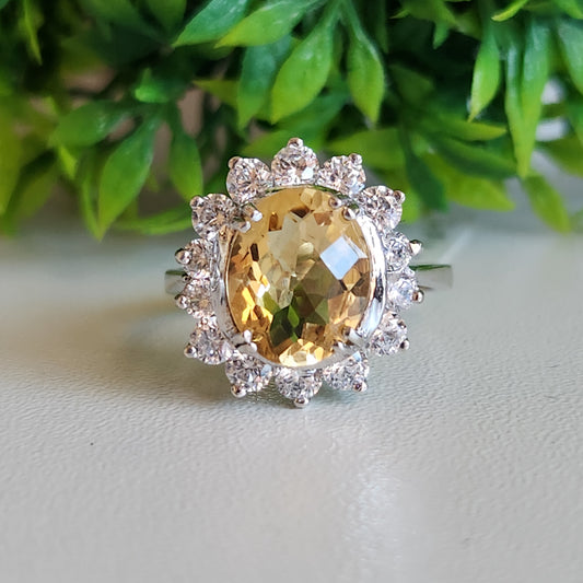925 Sterling Silver Vintage Citrine and CZ Ring