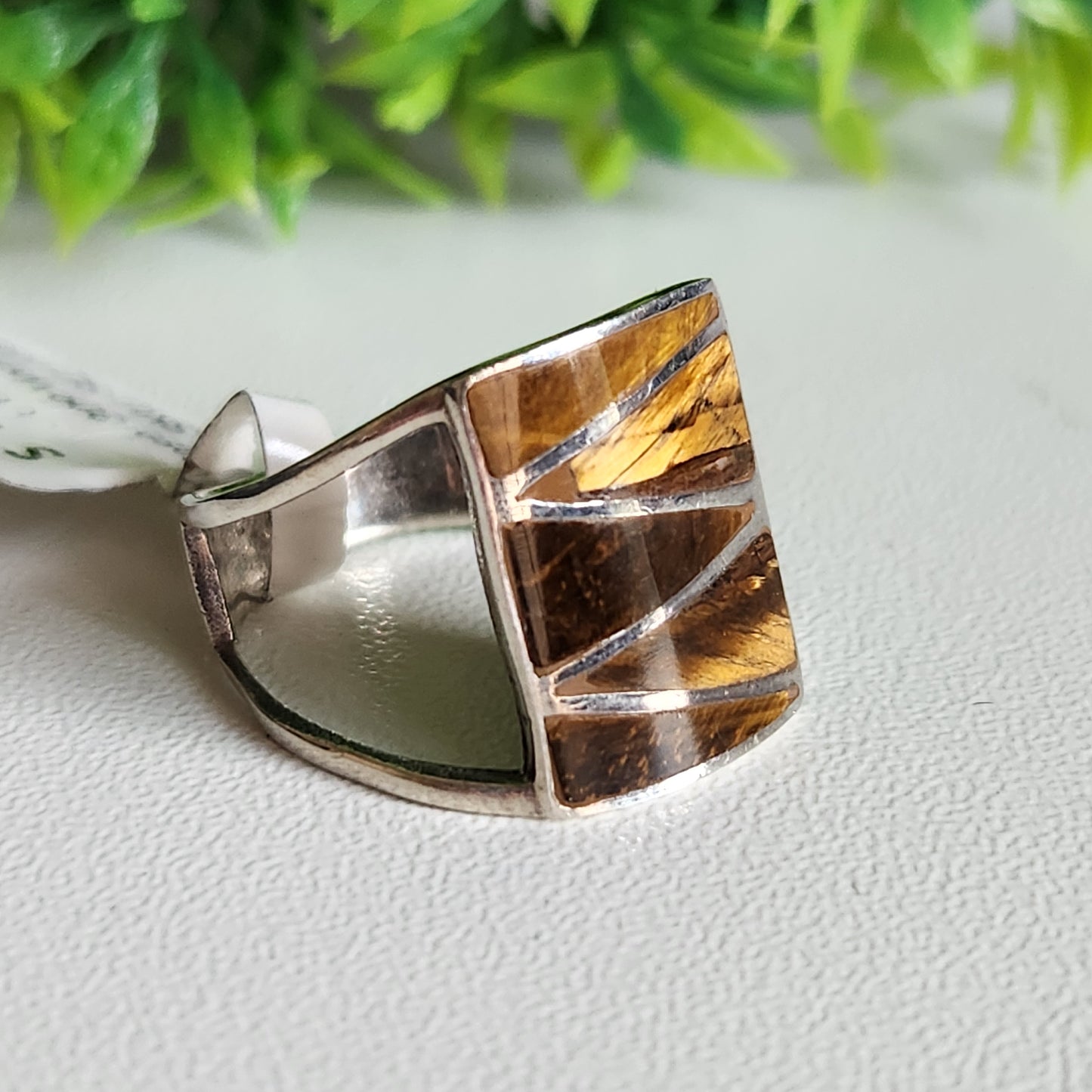 925 Sterling Silver Tigers Eye Inlay Ring