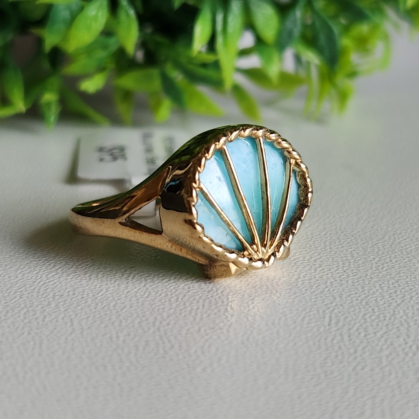 925 Sterling Silver Vermeil Larimar Shell Ring