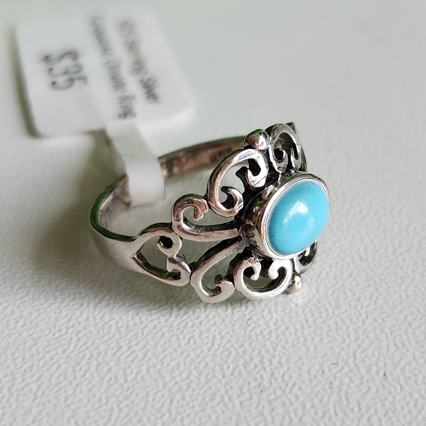925 Sterling Silver Turquoise Ornate Ring