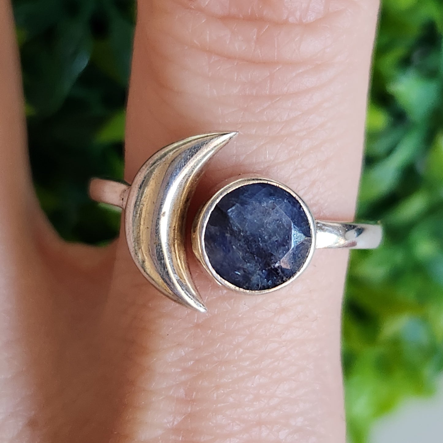 925 Sterling Silver Sapphire Moon Ring