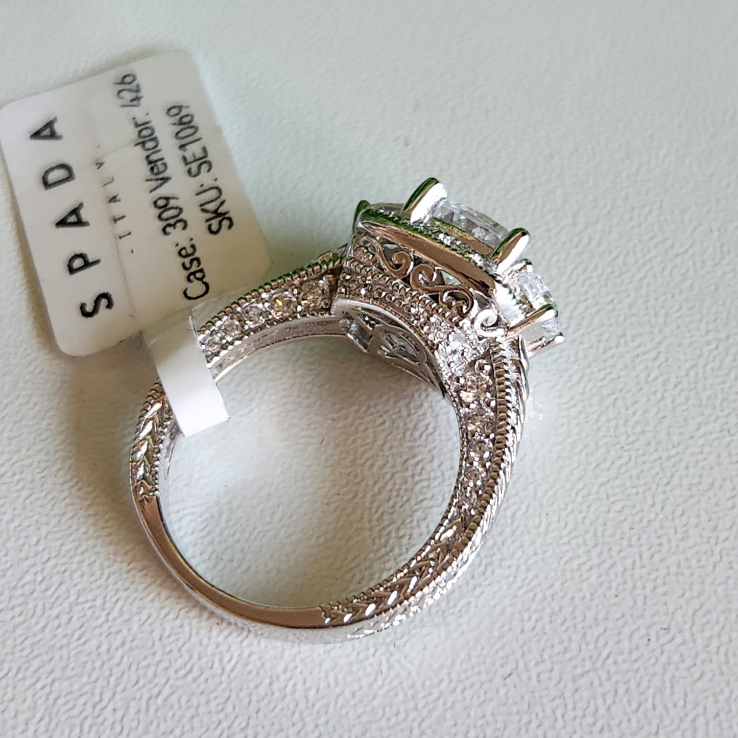 925 Sterling Silver Vintage Inspired Halo CZ Engagement Ring