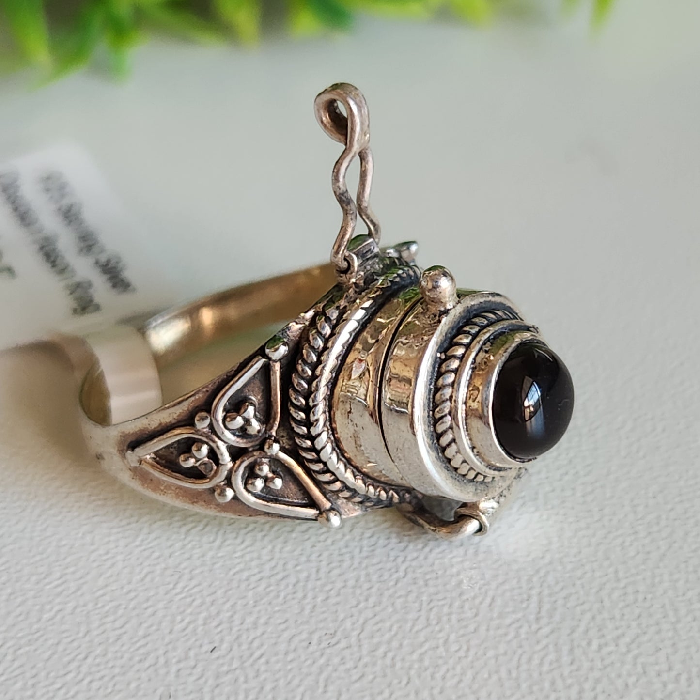 925 Sterling Silver Obsidian Poison Ring
