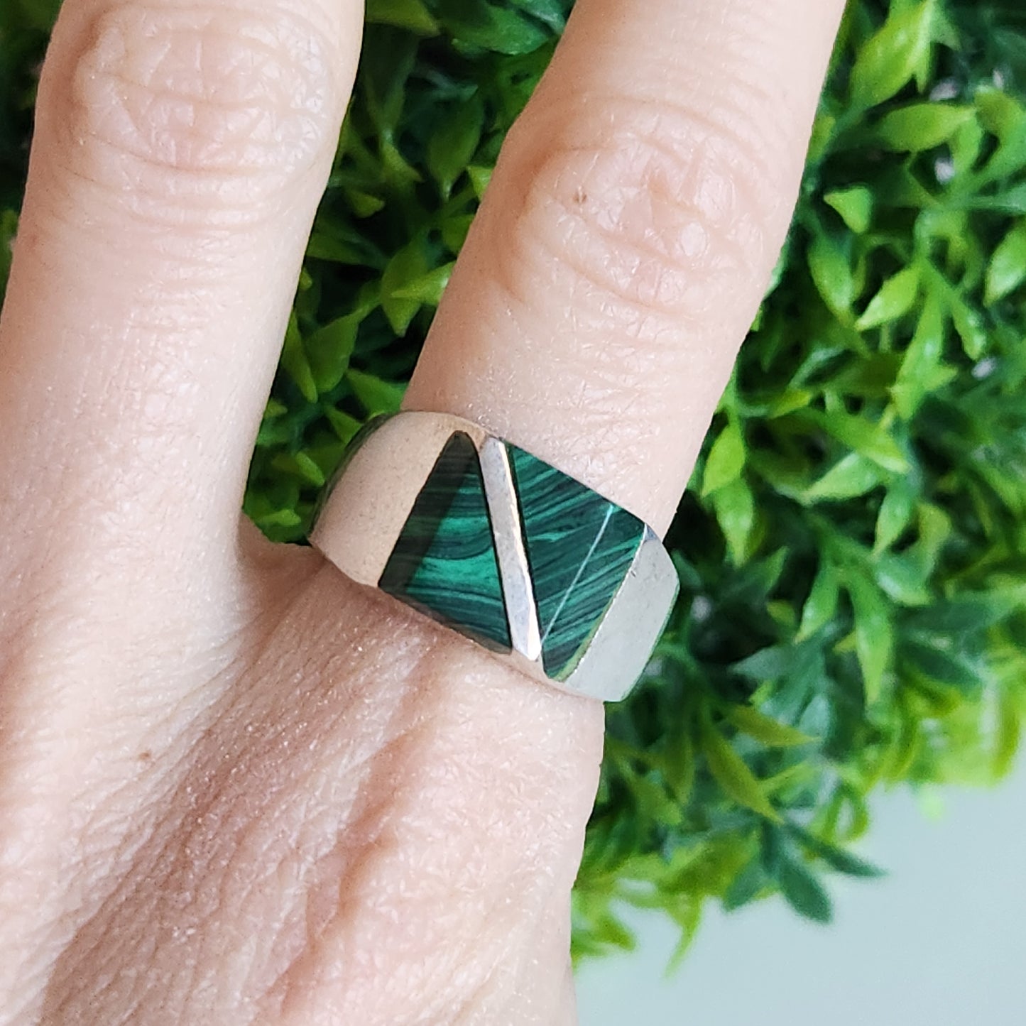 925 Sterling Silver Malachite Signet Ring
