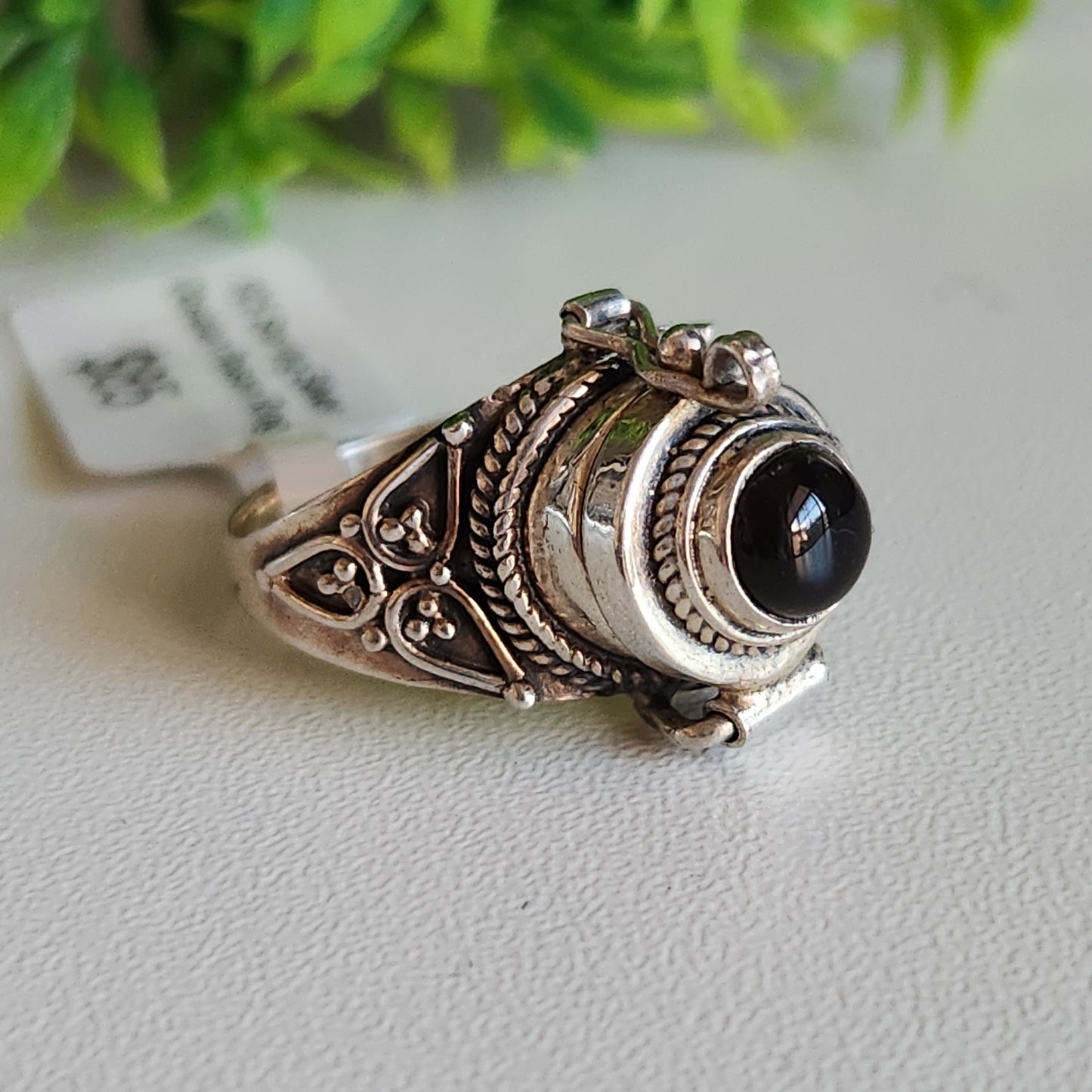 925 Sterling Silver Obsidian Poison Ring