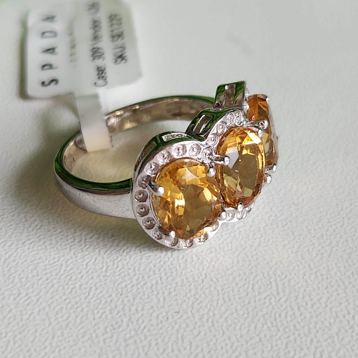925 Sterling Silver Oval 3-Stone Yellow CZ Ring