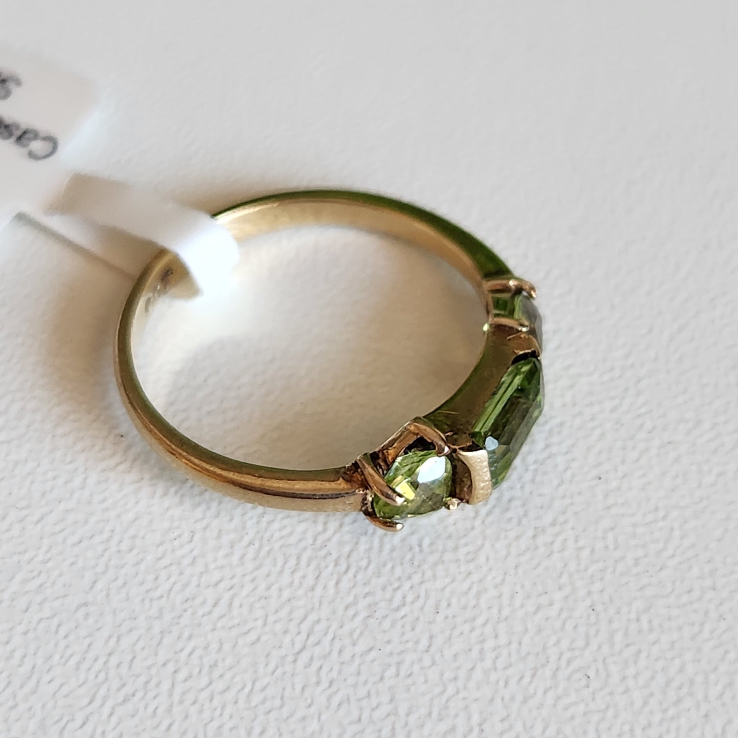 9kt Yellow Gold Green Peridot Baguette and Trilliant Ring