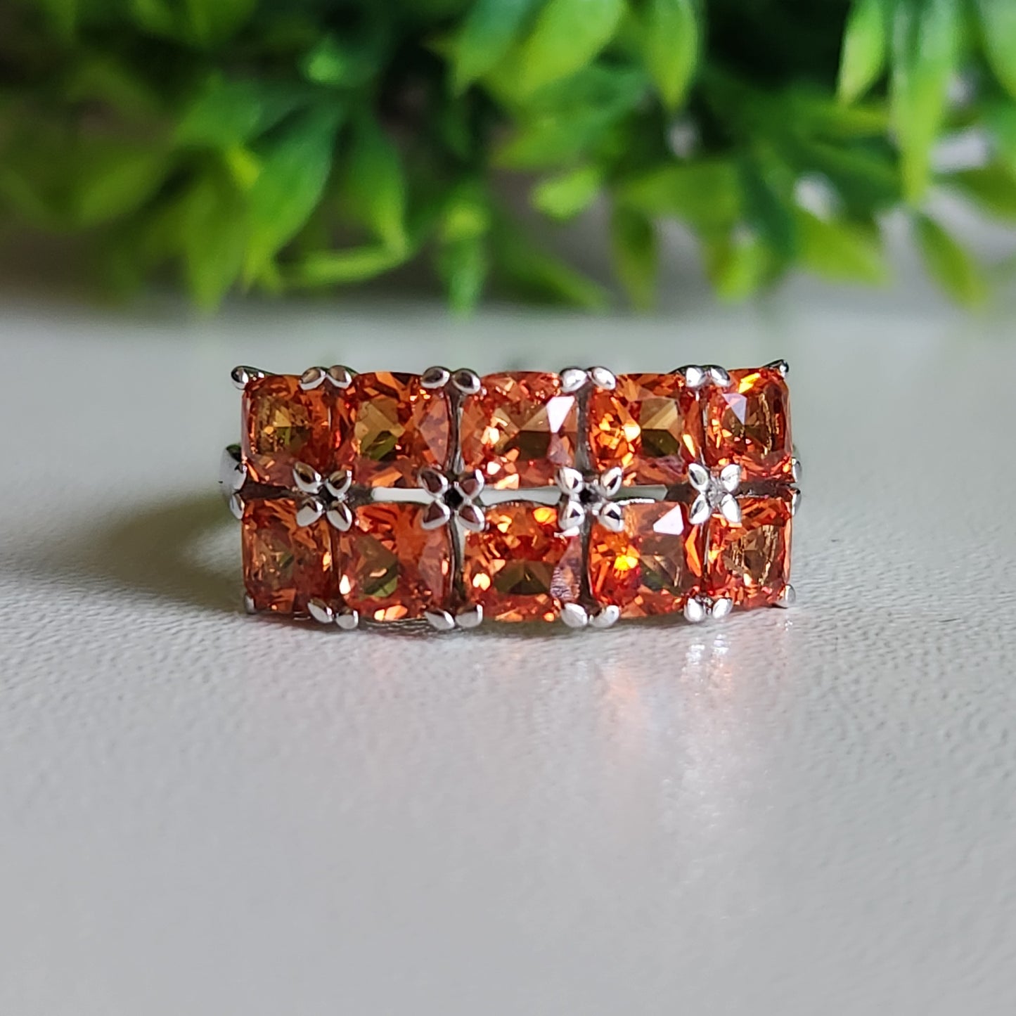 925 Sterling Silver Orange Sapphire Ring