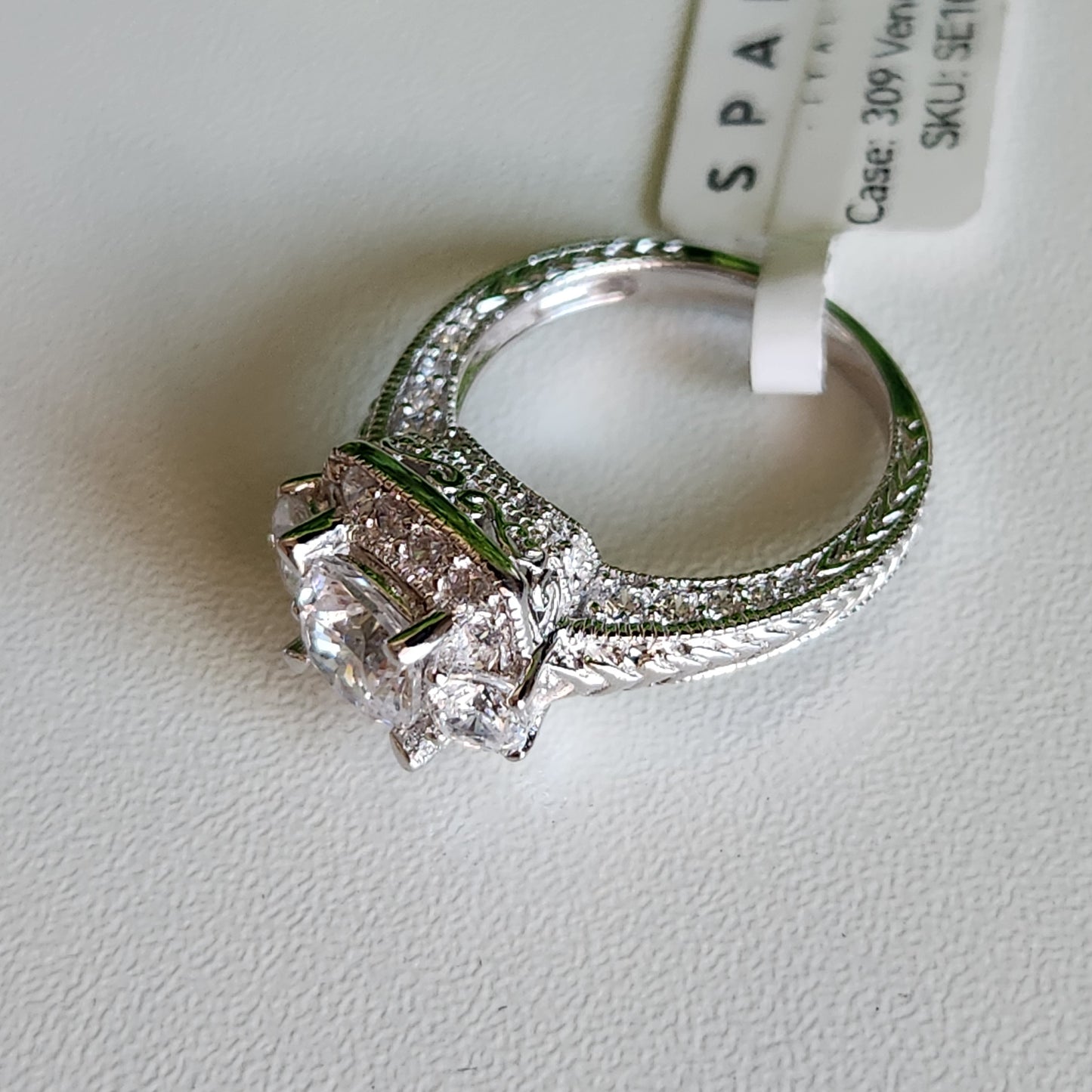 925 Sterling Silver Vintage Inspired Halo CZ Engagement Ring
