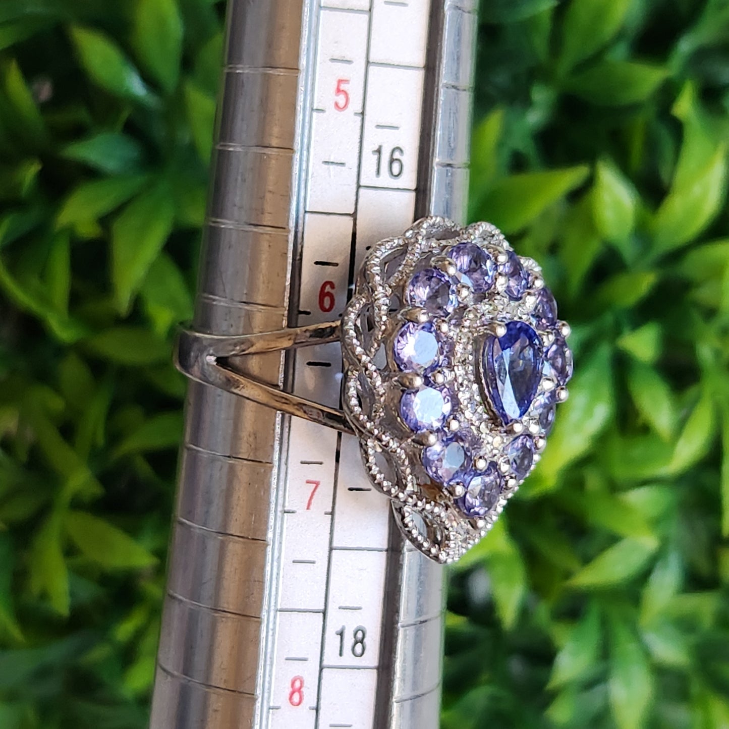 925 Sterling Silver Tanzanite and Diamond Cocktail Ring