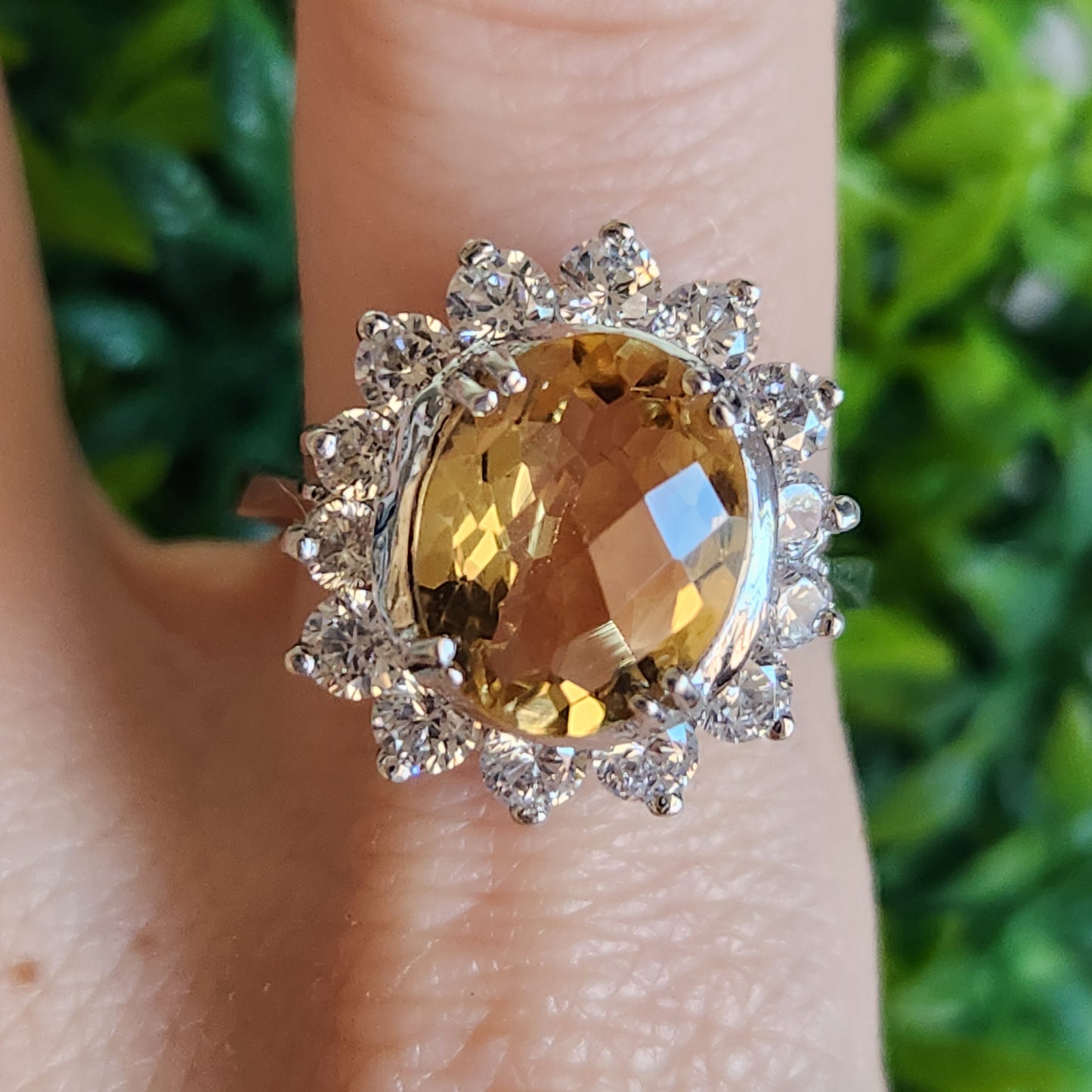 925 Sterling Silver Vintage Citrine and CZ Ring