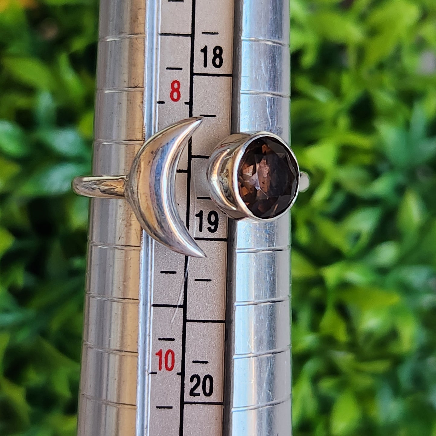925 Sterling Silver Smoky Quartz Moon Ring