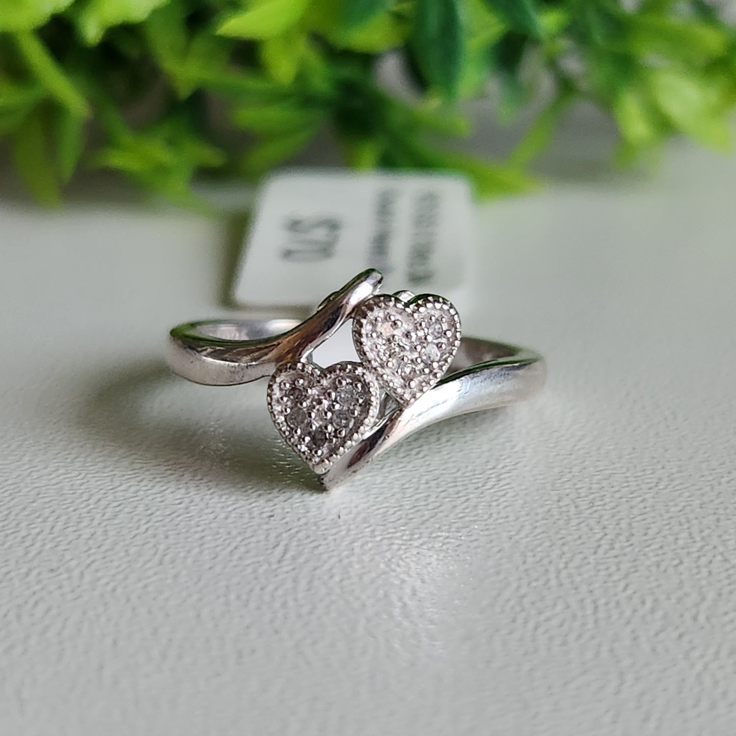 925 Sterling Silver Double Hearts Diamond 0.10ctw Ring