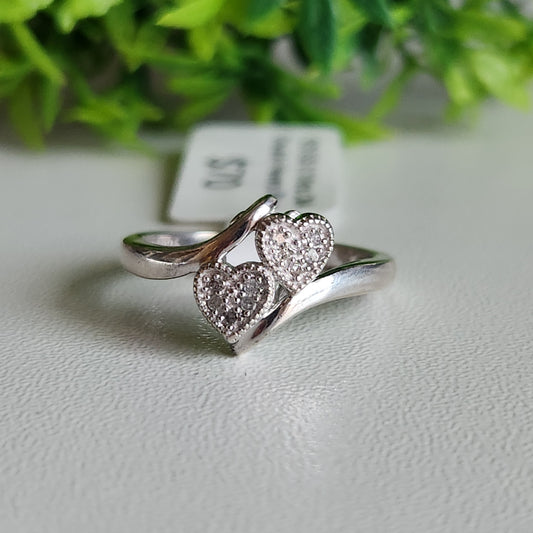 925 Sterling Silver Double Hearts Diamond 0.10ctw Ring