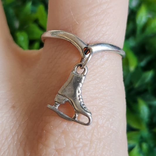 925 Sterling Silver Ice Skate Charm Ring