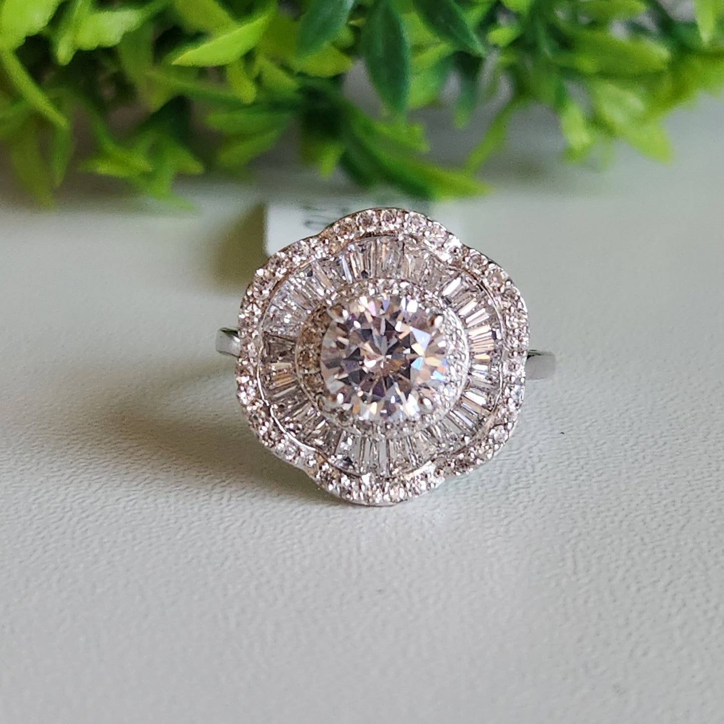 925 Sterling Silver Art Deco Halo CZ Ring