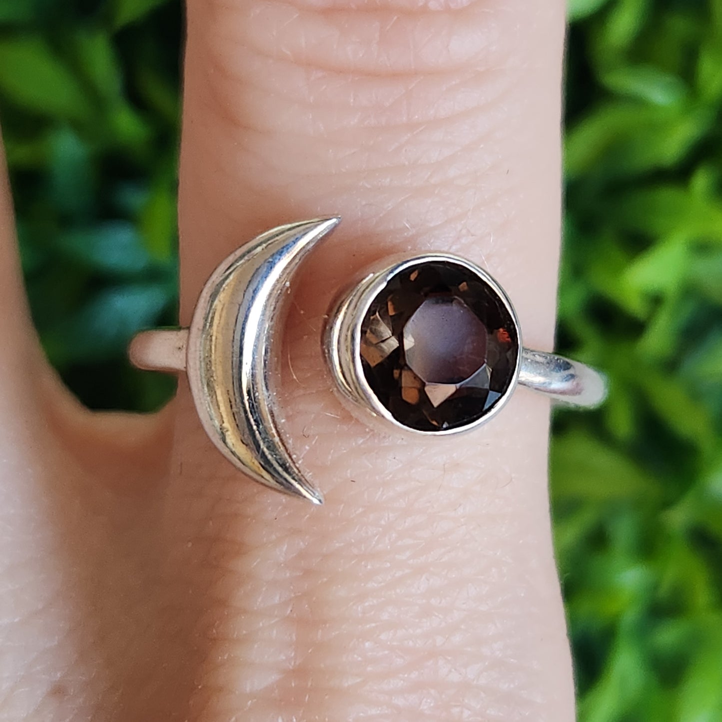 925 Sterling Silver Smoky Quartz Moon Ring