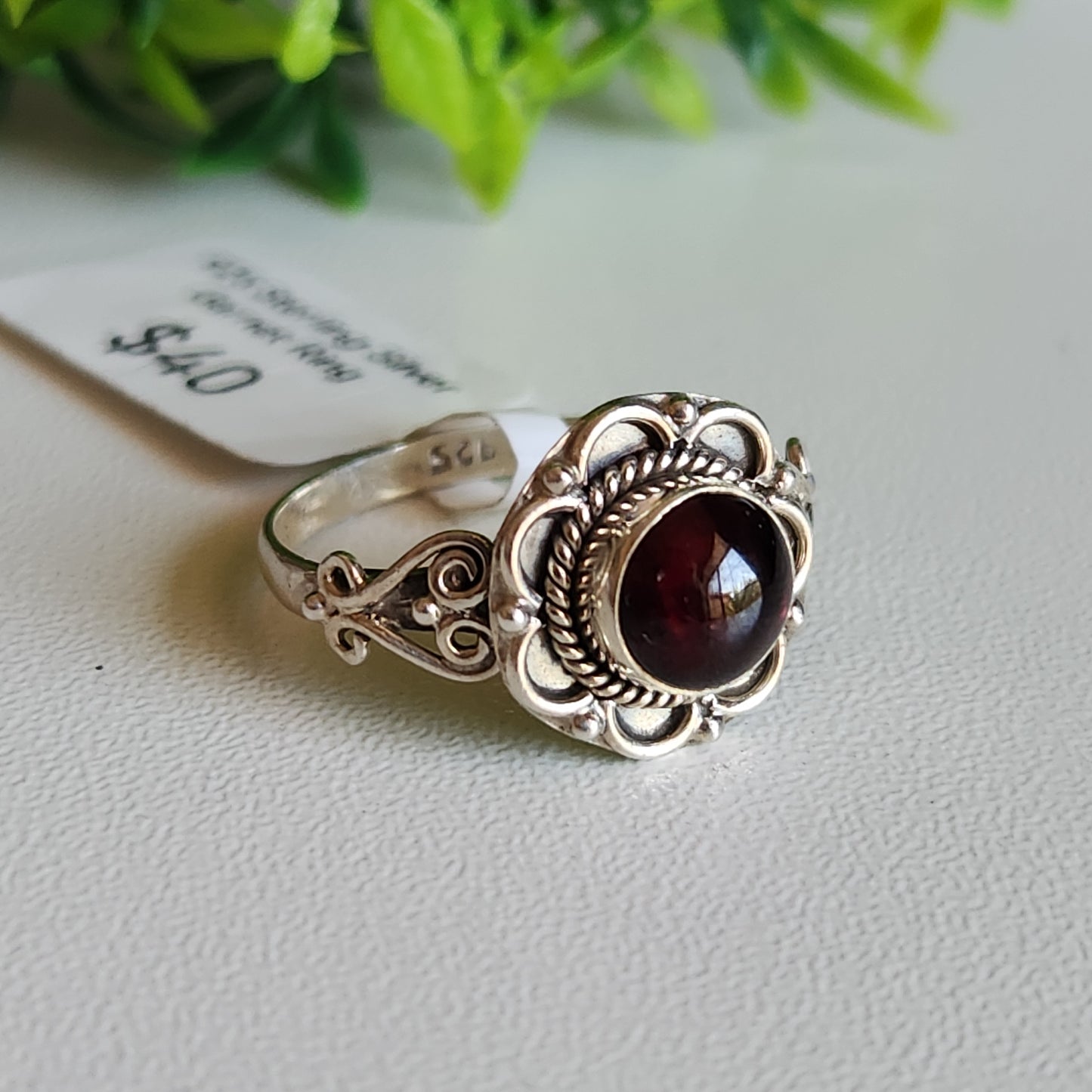 925 Sterling Silver Garnet Ring