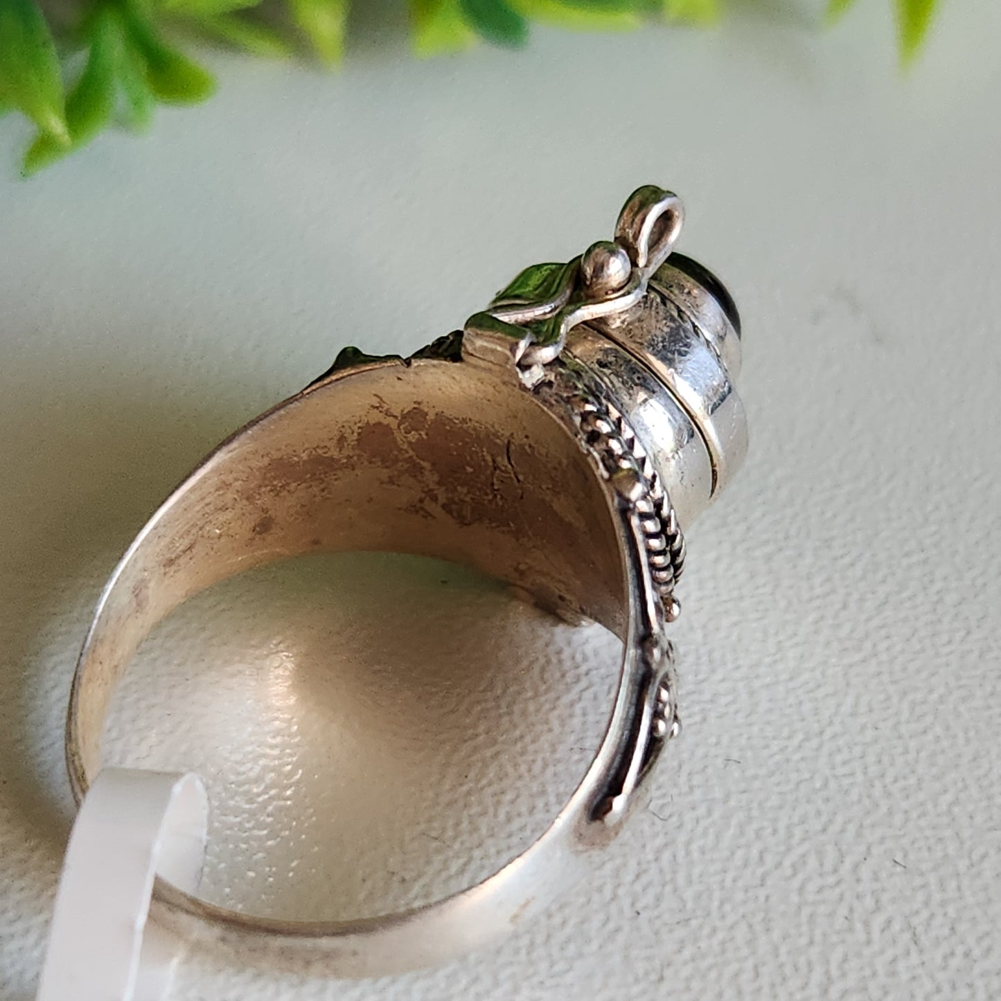 925 Sterling Silver Obsidian Poison Ring