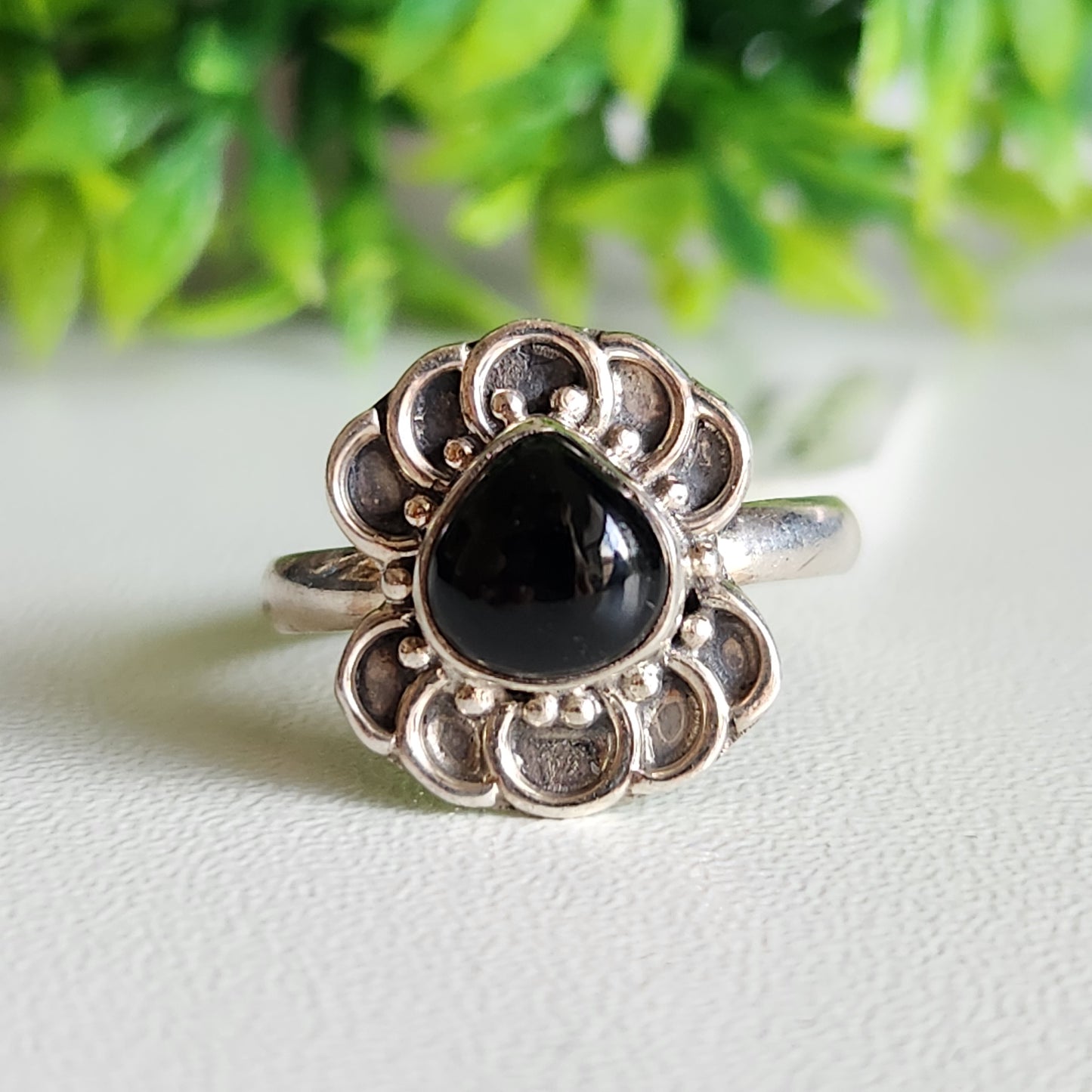 925 Sterling Silver Obsidian Ring