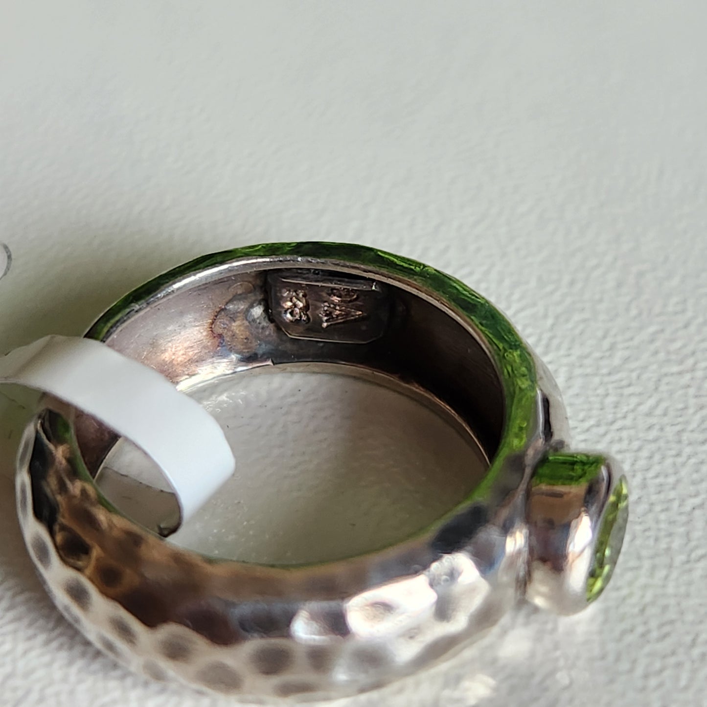 925 Sterling Silver Hammered Peridot Ring