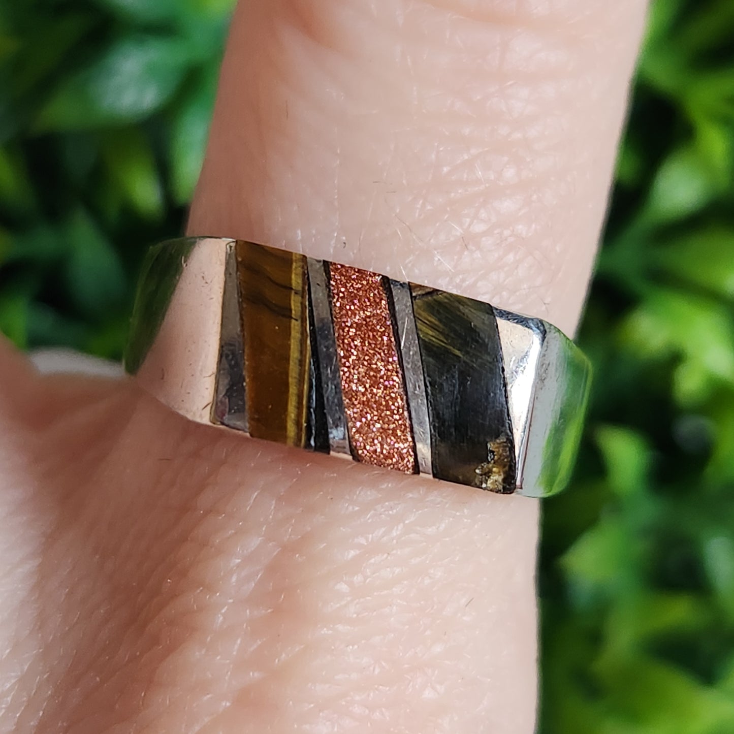 925 Sterling Silver 3-Stone Inlay Ring