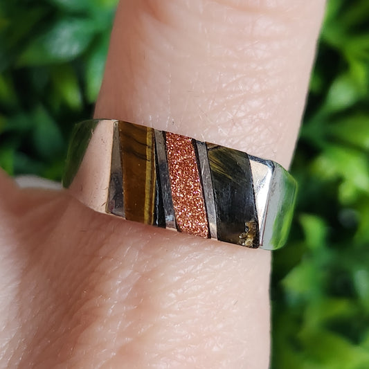 925 Sterling Silver 3-Stone Inlay Ring