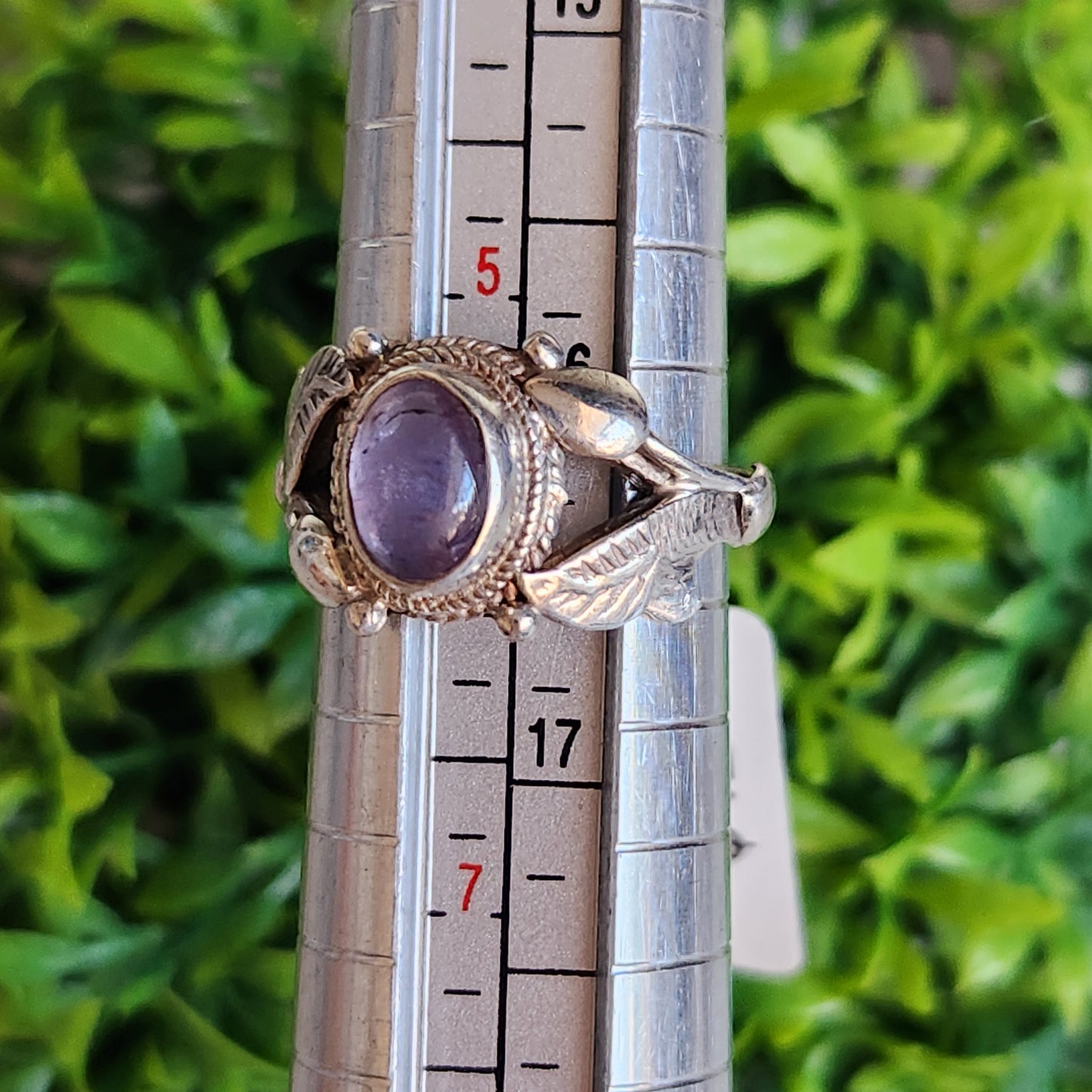 925 Sterling Silver Amethyst Leaves Ring