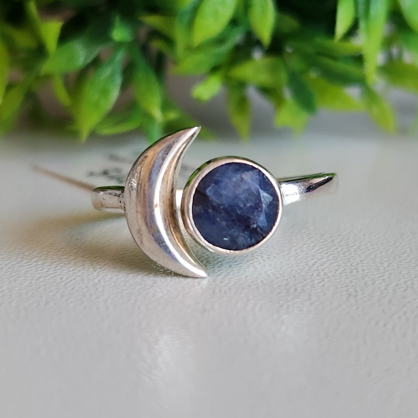925 Sterling Silver Sapphire Moon Ring