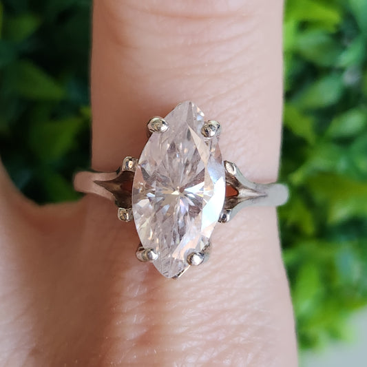 925 Sterling Silver Marquise Single Solitaire Ring