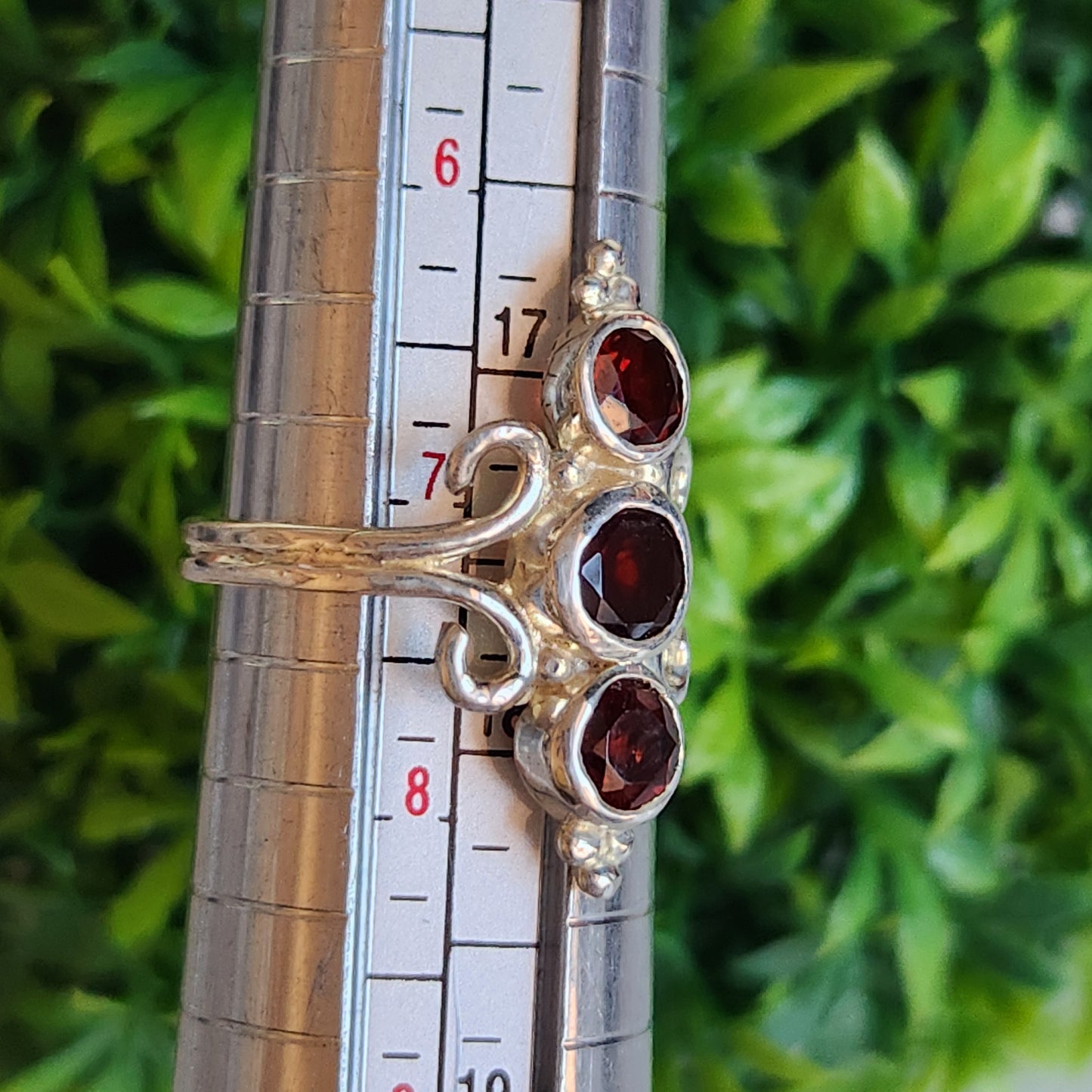 925 Sterling Silver Three-Stone Garnet Ring